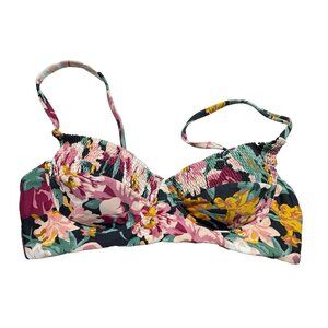 TORI PRAVER Women Bikini Top Sz M Pink Black Floral Adjustable Straps Pool 78-15